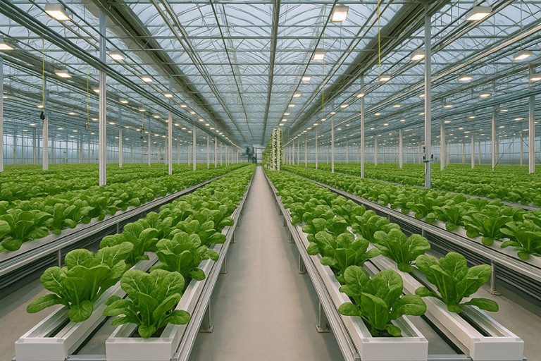 High Tech Hydroponic Greenhouse Interior hrfcio 768x512